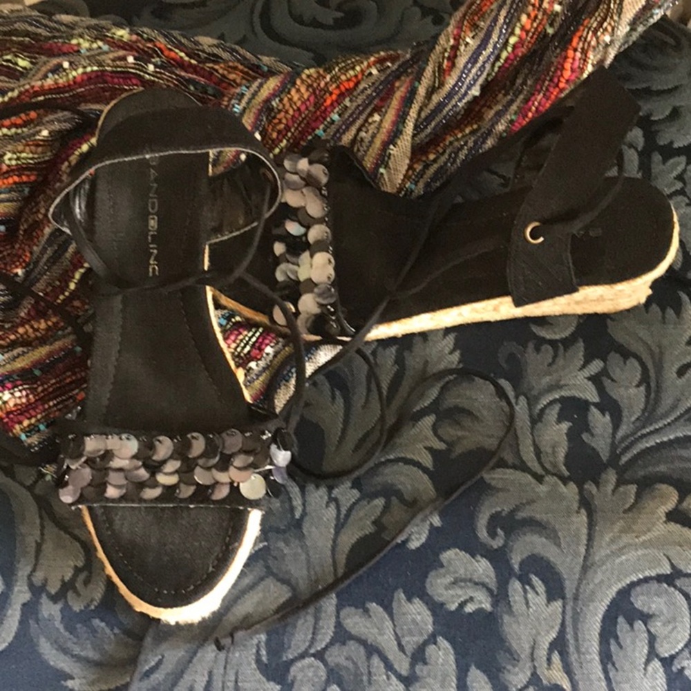 Wear sequins on your toes in this cute black wedge